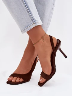 Dámské sandály na podpatku z eko semiše čokoládové Calvoria