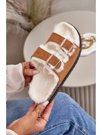 Dámske papuče s prackami a kožou Camel Ezilena