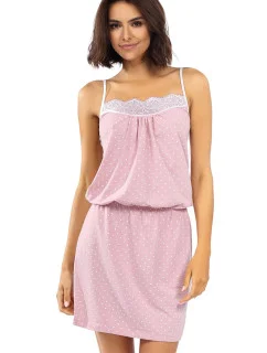 Dámska nočná košeľa P1523 Púdrovo ružová s bielym vzorom - Lorin