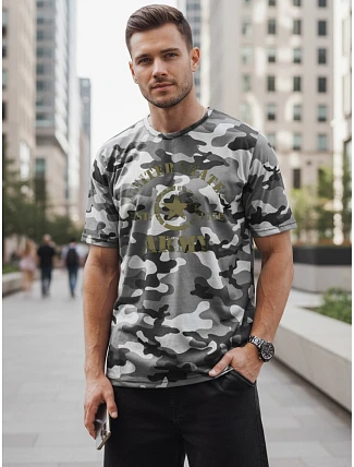 Pánske tričko s potlačou v kamuflážovom vzore, sivé, FashionStreet NX2002R Pánske tričko s potlačou v kamuflážovom vzore, sivé, FashionStreet NX2002R