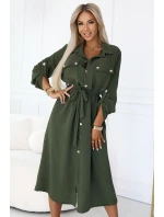 531-5 Midi košeľa so zlatými gombíkmi a kravatou - KHAKI