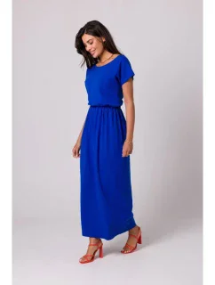 B264 Maxi šaty s elastickým pásom - kráľovská modrá
