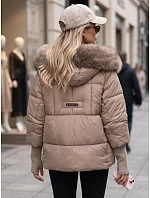 Dámska zimná prešívaná bunda s kožušinou, béžová, FashionStreet TY5740 Dámska zimná prešívaná bunda s kožušinou, béžová, FashionStreet TY5740