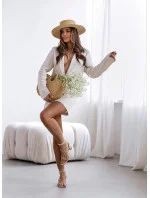 Béžový dámsky oblek s plátnom (VE48)