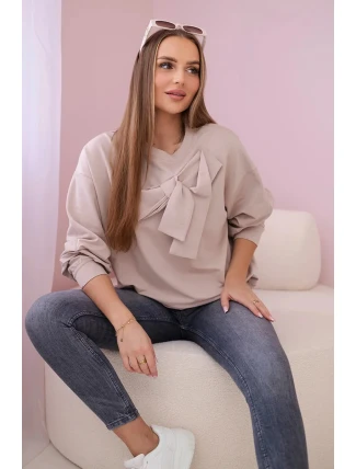 Bavlnená blúzka s mašľou béžová