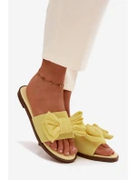 Dámské pantofle na nízkém podpatku s mašlí Žluté Amivelle