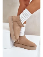 Skórzane Zamszowe Śniegowce Na Platformie Beżowe Nereviana