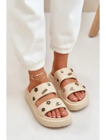 Piankowe Klapki Damskie Z Przypinkami Beżowe Ravanala