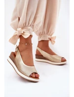 Skórzane Sandały Na Koturnie Artiker 56C2312 Złote