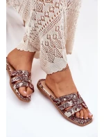 Zdobione Klapki Na Płaskim Obcasie Bordowe Anniles