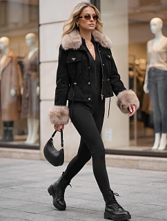 Dámska zimná bunda s kožušinou, čierna, FashionStreet TY5703