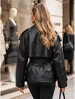 Dámska dvojradová bunda z ekokože s opaskom, čierna, FashionStreet TY5911 Dámska dvojradová bunda z ekokože s opaskom, čierna, FashionStreet TY5911