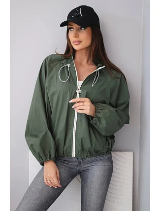 Dámska jarná bunda so stojáčikom a zipsom v khaki farbe