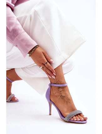 Zamszowe Sandały Na Szpilce Z Dżetami Fioletowe Moments