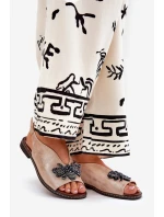 Połyskujące Sandały Damskie Z Ozdobą Płaskie Różowe Złoto Russona