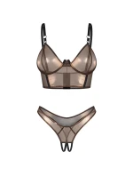 Dámsky sexy set Soranna top & crotchless tangá čierno-zlaté - Obsessive