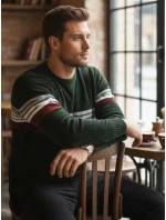Pánsky pruhovaný zelený sveter FashionStreet WX2280