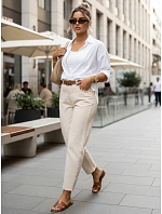 Dámske džínsy regular fit s vysokým pásom ecru FashionStreet UY2987