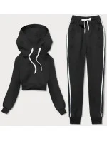 Čierny teplákový komplet s krátkou mikinou (8C67-3)