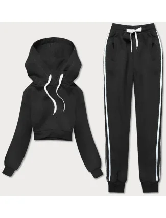 Čierny teplákový komplet s krátkou mikinou (8C67-3)