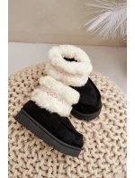 Śniegowce Botki Dziecięce Z Futerkiem I Wzorem Czarne Melefia