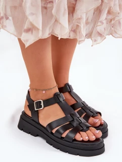 Eko Skórzane Sandały Damskie Na Platformie Czarne Nendales