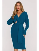 M810 Svetrové šaty s výstrihom do V - oceánsky modré