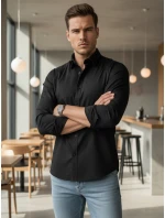 Pánska elegantná hladká čierna košeľa SLIM FIT FashionStreet DX2596