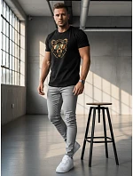 Pánske bavlnené tričko s potlačou medvedíka čierne FashionStreet NX041R Pánske bavlnené tričko s potlačou medvedíka čierne FashionStreet NX041R