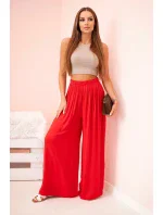 Dámske široké viskózové nohavice s elastickým pásom červené
