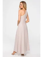 Maxi šaty na jedno rameno M718 šampanské - MOE