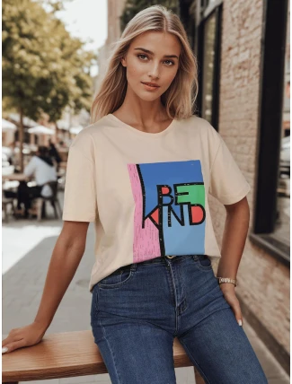 KINDBE dámske tričko s potlačou broskyňovej farby FashionStreet RY2615
