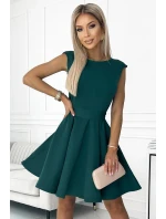 442-1 Rozkloszowana sukienka z małym rękawkiem - ZIELEŃ BUTELKOWA - NUMOCO 442-1 Rozkloszowana sukienka z małym rękawkiem - ZIELEŃ BUTELKOWA - NUMOCO