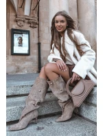 Nazouvací dámské kozačky na podpatku se zlatými ozdobami béžové Thaliane