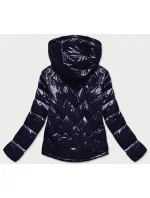 Tmavo modrá prešívaná dámska bunda s kapucňou (R9562)