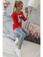 Blúzka s 3D grafikou mačky červená