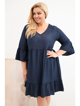 Dámske šaty nadrozmernej veľkosti z viskózy s čipkovaným lemom tmavomodré