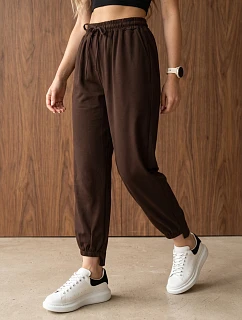 Dámske joggerové nohavice s gumou v páse, čokoládová farba, FashionStreet UY3155