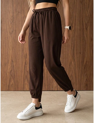 Dámske joggerové nohavice s gumou v páse, čokoládová farba, FashionStreet UY3155 Dámske joggerové nohavice s gumou v páse, čokoládová farba, FashionStreet UY3155