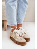 Sneakersy Damskie Na Platformie Z Ozdobami Beżowo-Złote Vinness