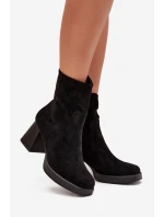 Botki Damskie Na Słupku Z Eko Zamszu Zamek Czarne Serinna