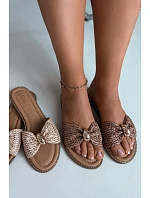 Dámske pletené sandále so zlatými detailmi Brown Goldie