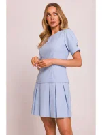 M842 Džínsové šaty so záhybmi - svetlomodré