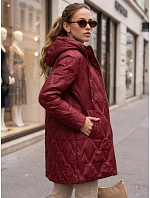 Dámska prešívaná prechodná bunda s kapucňou, bordová, FashionStreet TY5771 Dámska prešívaná prechodná bunda s kapucňou, bordová, FashionStreet TY5771
