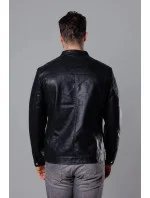 Klasická čierna pánska bunda z eko kože (11Z8025)