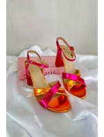 Eko Skórzane Sandały Na Obcasie Słupku Fuksja Abilica