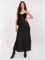 Saténová maxi sukňa čierna (A2797)