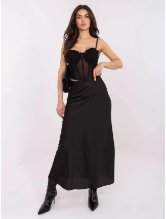 Saténová maxi sukňa čierna (A2797)