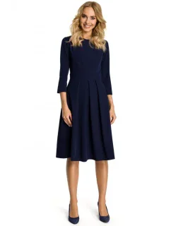 M335 Šaty s prednými záhybmi - tmavomodré