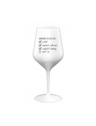 VÁNOČNÍ TODO LIST - bílá nerozbitná sklenice na víno 470 ml